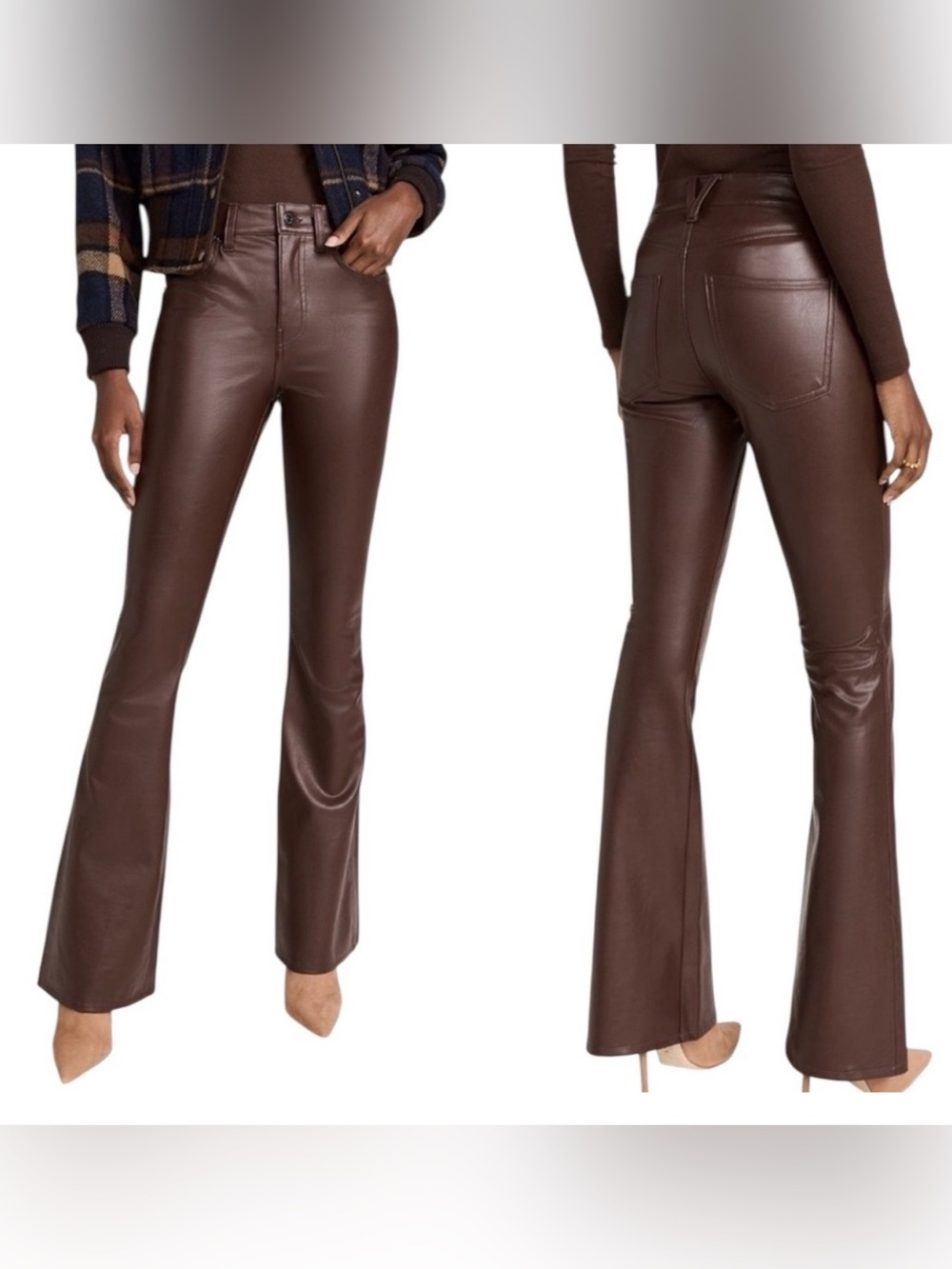 Veronica Beard Beverly Faux Leather Flare Pants Espresso Brown US 30 Glam